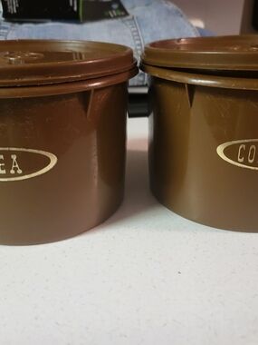 Vintage Tupperware Brown Coffee & Tea Container Set with Brown Lids